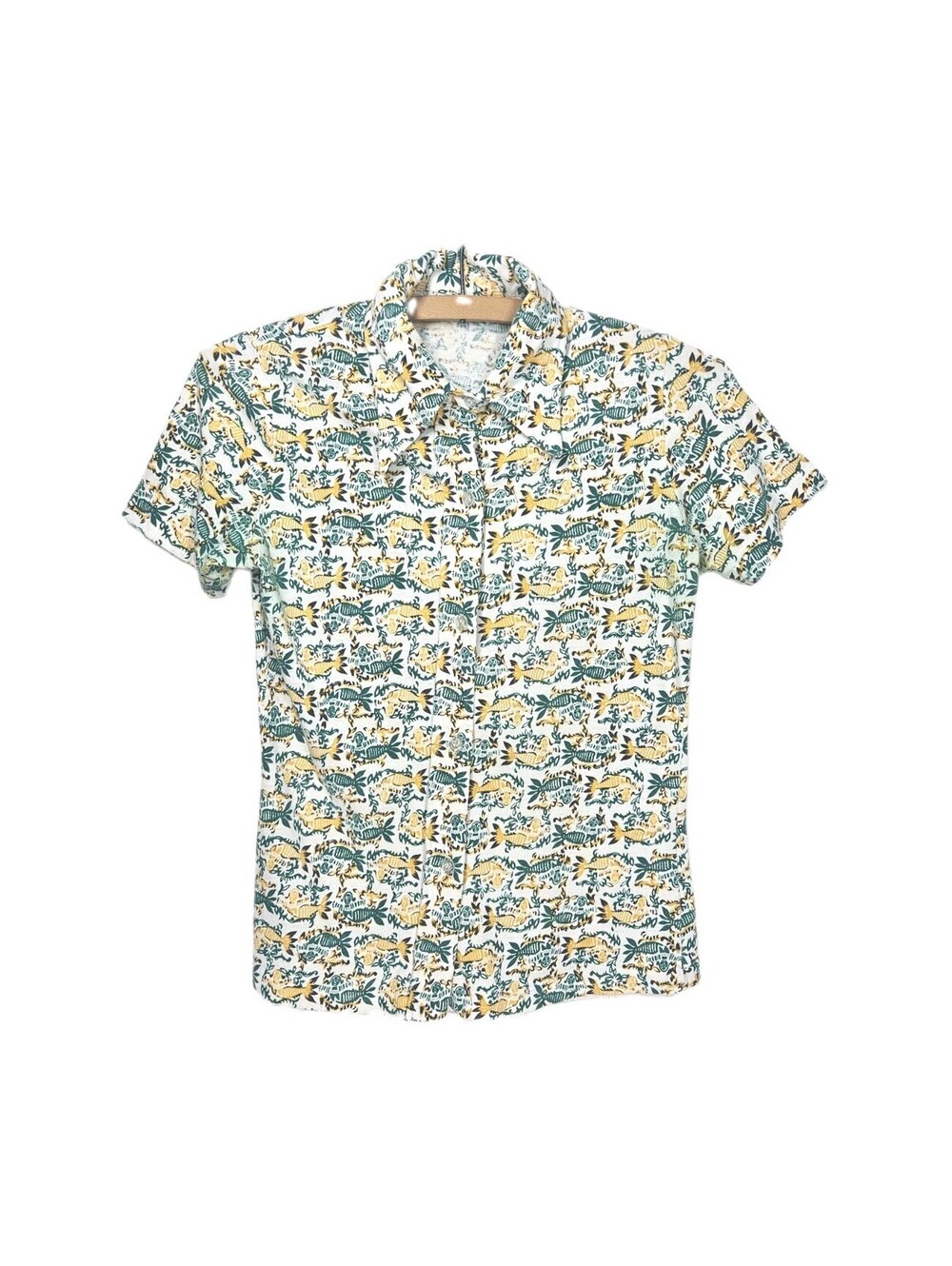 Vintage 60s Knit Top Mermaid Print Button Up Shirt Women S/M Collared Disco Rare